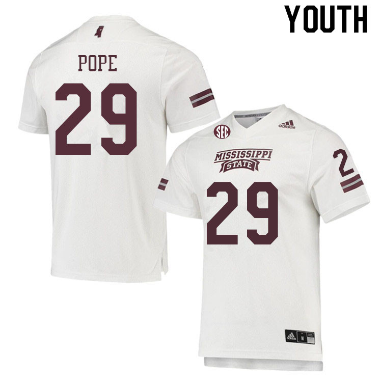 Youth #29 Kaydin Pope Mississippi State Bulldogs College Football Jerseys Sale-White - Click Image to Close